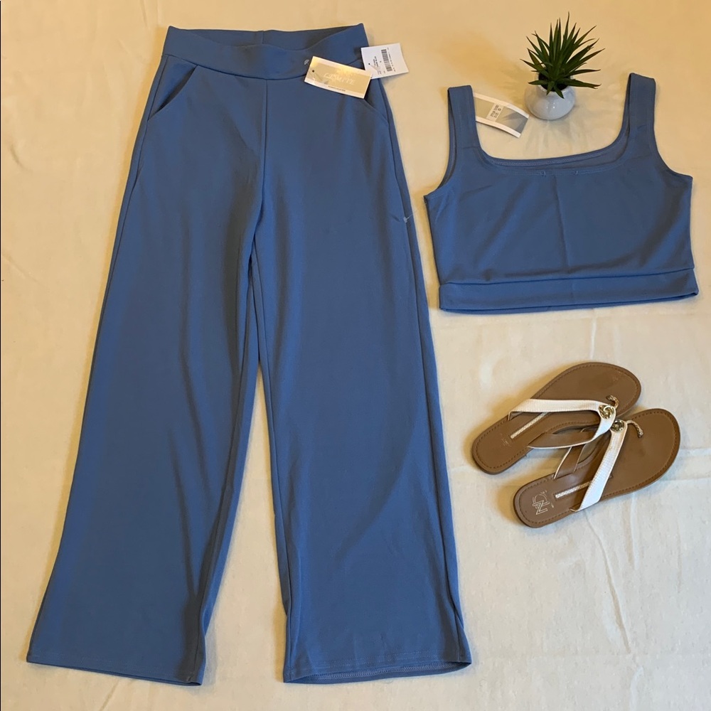 š¹LEMITE Blue Women's Wide-Leg Pants Set ⢠NWT - Picture 2 of 10